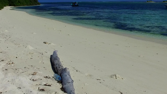 阳光明媚的天堂环礁湖海滩风景由蓝水伴着浅沙背景靠近视频