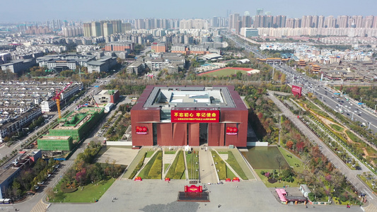 航拍中国云南省博物馆新馆展馆建筑外景视频