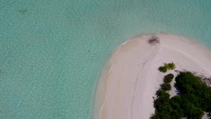 阳光明媚的美丽海岸沙滩天空由蓝色海与蓝海相伴白沙背景11秒视频