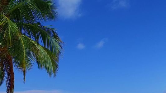 浅环礁湖和靠近珊瑚礁的白沙背景下的海滨海滩度假景色视频