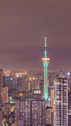 成都339熊猫电视塔夜景延时视频成都夜景8秒视频