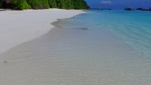 热带海滨海滩沿蓝海和靠近波浪的清洁沙地背景旅行的阳光明媚12秒视频