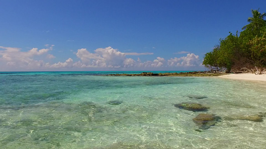 浅海和阳光下明亮的沙质背景的海洋海滨海滩阳光明媚的视频