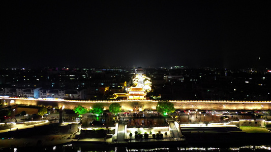 航拍湖北襄阳古城夜景视频