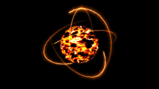 恒星核心周围的熔岩火焰破碎燃气球和原子随无限能量而视频