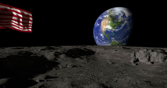 以星旗和地球为代表的月亮表面使用阿尔法面罩视频