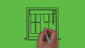 绘制绿色背景上彩色组合的木制门壁艺术10秒视频