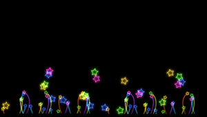 彩虹色彩多彩的巨星和小花朵恒星号亮光信号元素在黑屏20秒视频