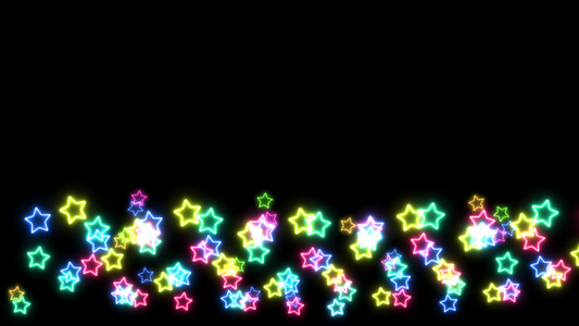 彩虹色彩多彩的巨星和微小恒星号亮光信号元素在黑屏上视频