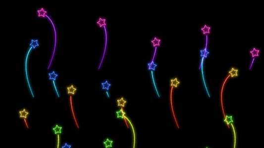 四色花星亮亮光信号元素在黑屏上飞过所有框架视频