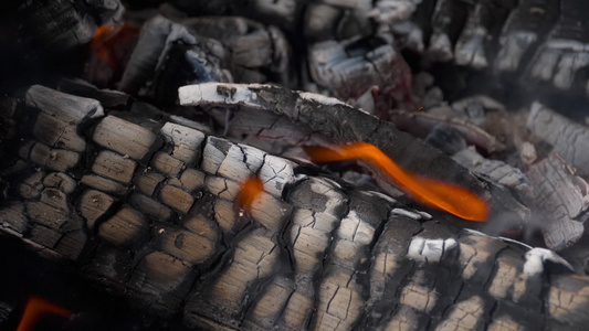 燃烧木炭和火焰燃烧的慢速运动火视频