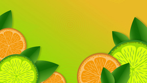 彩色圆环背景4k平板动画柠檬和叶子运动图形21秒视频