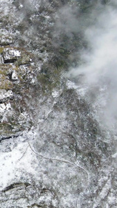 航拍贵州梵净山高山冬天雪景垂直俯拍视频