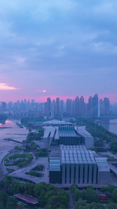 延时摄影日转夜航拍城市晚霞天空夜景素材城市夜景视频