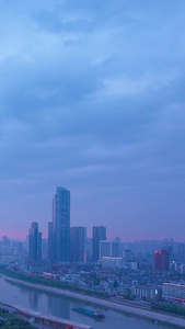 延时摄影日转夜航拍城市晚霞天空夜景素材天空空镜视频