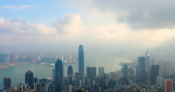 香港维多利亚港湾天际线和港口视频