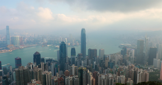香港维多利亚港湾天际线和港口视频