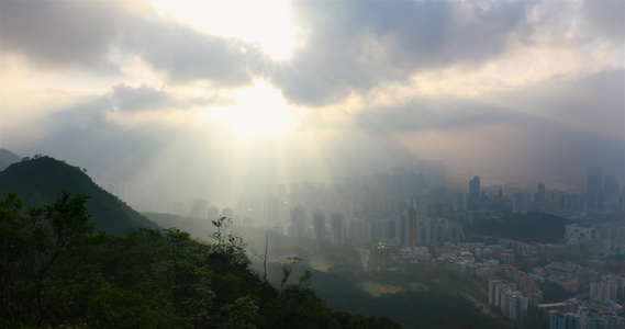 香港太平山顶公园和城市景观视频