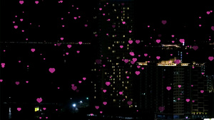 情人节公寓和城市背景上飞行的百万红心翼15秒视频