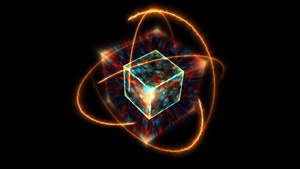 神秘的深蓝波立方体空心核心能量表面和原子由永恒火焰20秒视频