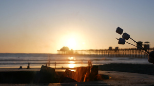 美国加利福尼亚州的篝火坑在海洋海滩上11秒视频