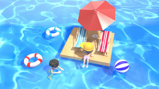 3d夏天泳池游泳动画视频