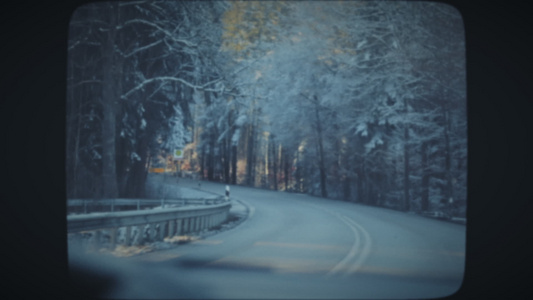 驾车穿过阳光明媚的冬季森林视频
