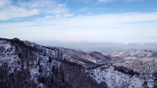 冬季森林和高山下着雪视频