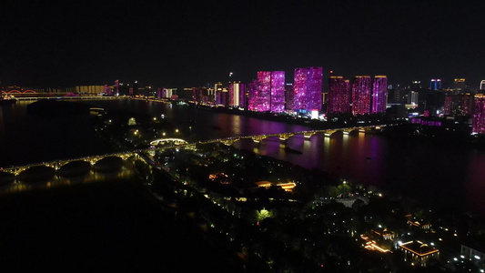 湖南长沙城市湘江橘子洲夜景灯光航拍 视频