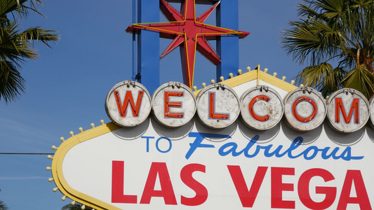 欢迎来到美国赌博旅游胜地的神话般的拉斯维加斯复古霓虹灯视频