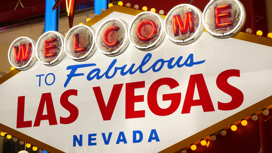 欢迎来到美国赌博旅游胜地的神话般的拉斯维加斯复古霓虹灯视频