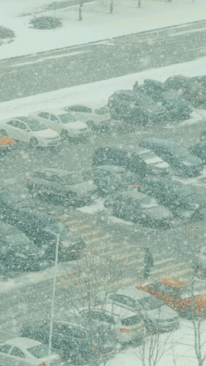 冬季寒潮下起暴风雪停车场12秒视频
