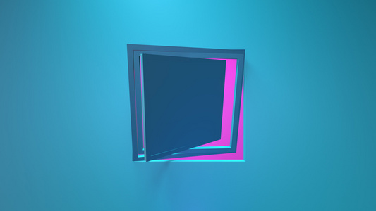 蓝色商业动画方形框架的旋转3d渲染窗口循环简约纯色视频