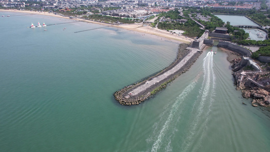 大海海洋沙滩风景航拍视频