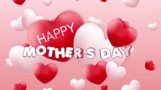 快乐的母亲一天动画圆圈背景4k白红红心运动图形视频