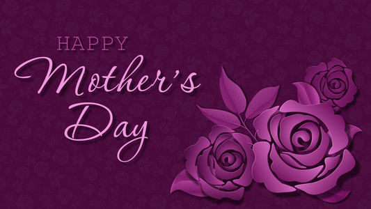 快乐的母亲一天动画4K与玫瑰在黑暗的粉红背景运动图形视频