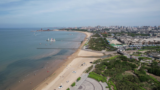 大海海洋沙滩风景航拍视频