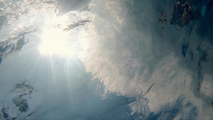 水和海浪穿透池中的太阳光束在水下观测到28秒视频