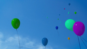 蓝天上戴着阿尔法面罩的男孩们生日快乐气球41秒视频