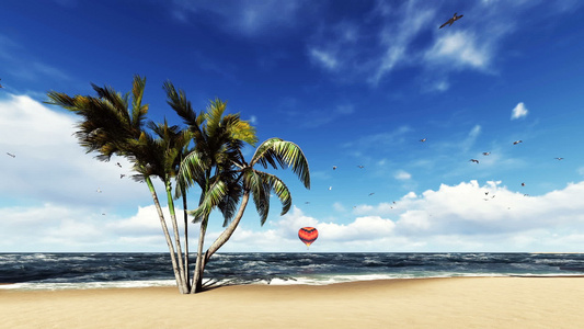 热带沙滩上阳光明媚的一天空气气球视频
