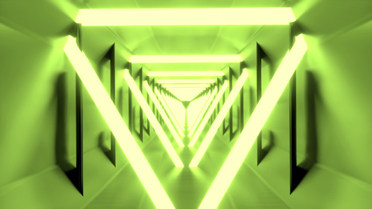 环绕三角隧道的3D动画带绿色亮光视频