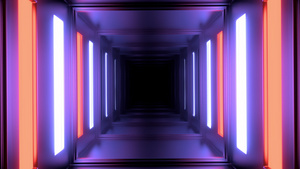 3d带荧光墙的圆方隧道动画8秒视频