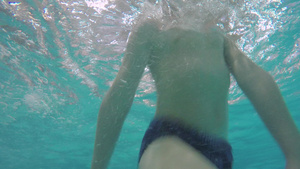 在游泳池水下视图中潜水的儿童18秒视频