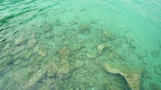 海底绿绿绿浅水面和岩石石块的海面视频