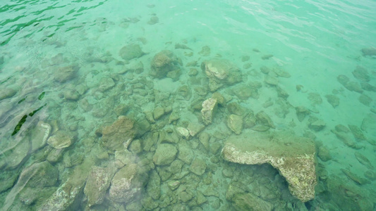 浅海水表面和地板床岩石及岩石背景的平静背景视频