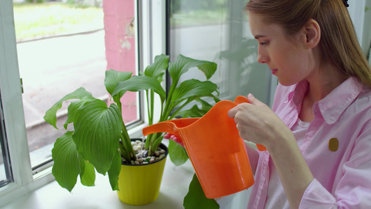 照顾植物的年轻女士视频
