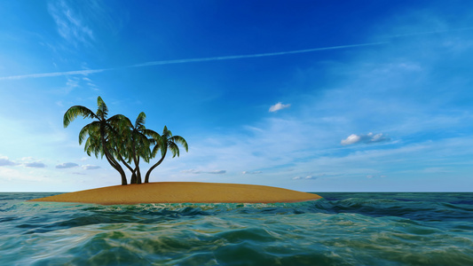 有棕榈树的海上小岛屿视频