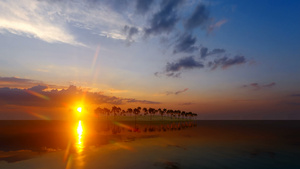棕榈树覆盖的小岛屿上日落28秒视频
