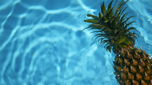 漂浮在蓝色水中的菠萝22秒视频