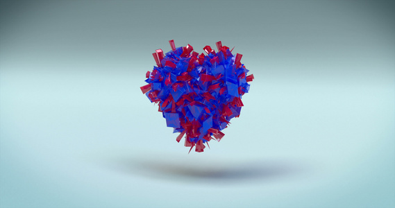 抽象晶体形成心脏可循环动画和阿尔法遮罩视频